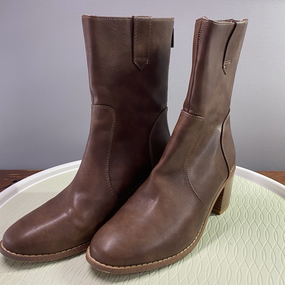 Juliet Holy Block Heel Ankle Boots Comfort Slip on Pointed Toe Booties Sz.7 Zip